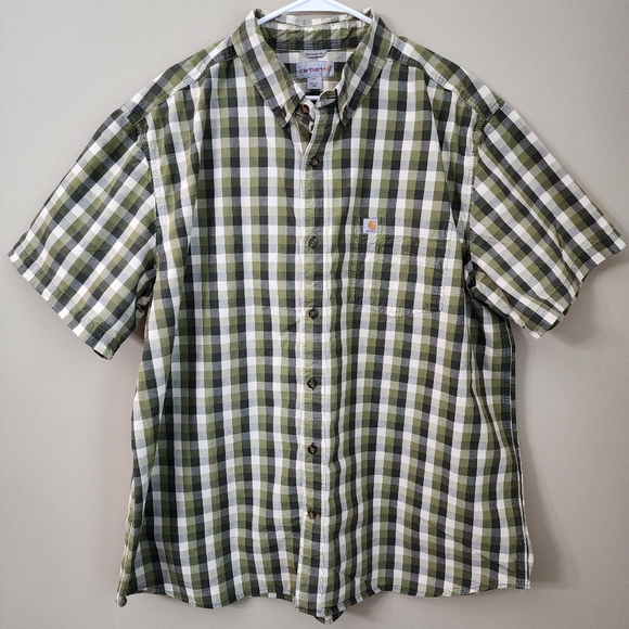 Carhartt Men's Green Plaid Work Shirt Size 2XL Relaxed Fit  100%cotton - Picture 1 of 8